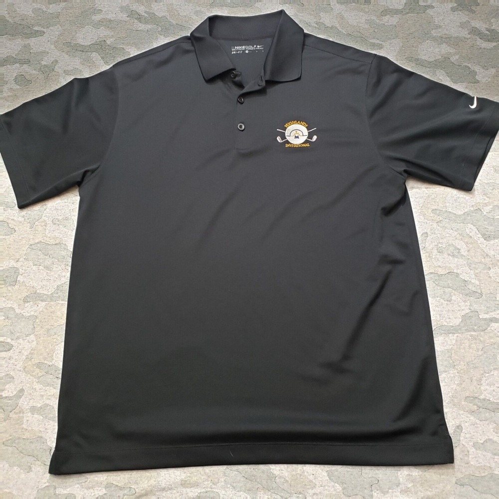 Nike Golf Polo Shirt Mens Large Black Dri-Fit Short Sleeve Branded‎
